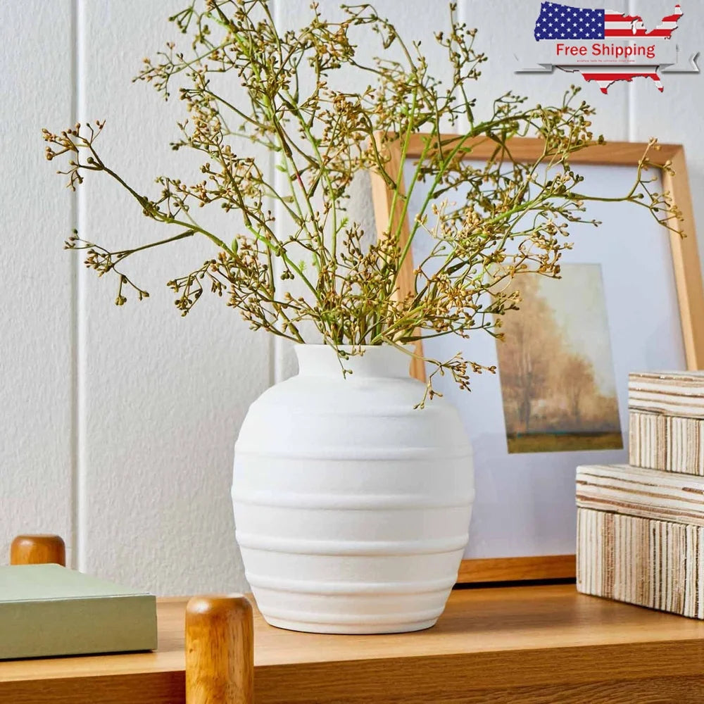 Textured Ribbed Ceramic Flower Vase