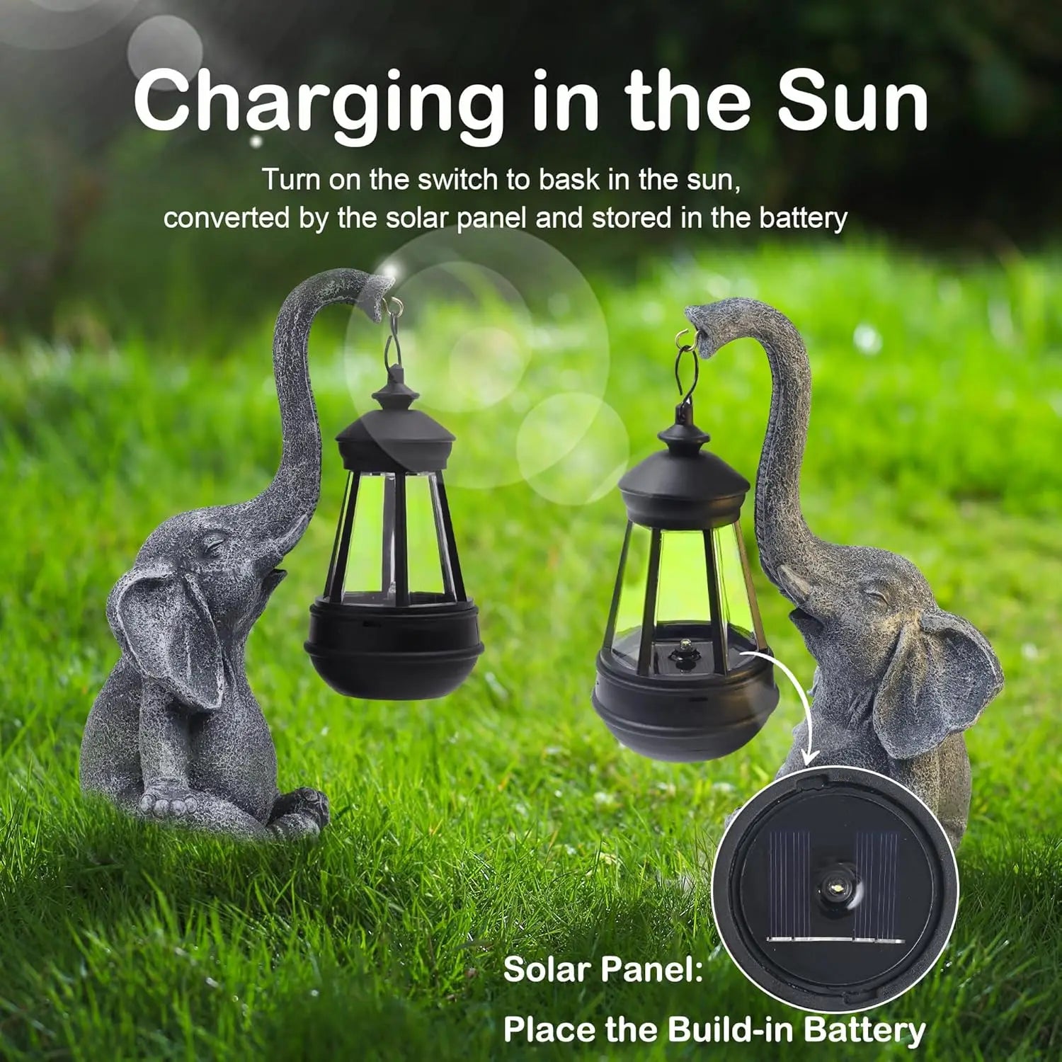 Elephant Solar Garden Statue with Lantern