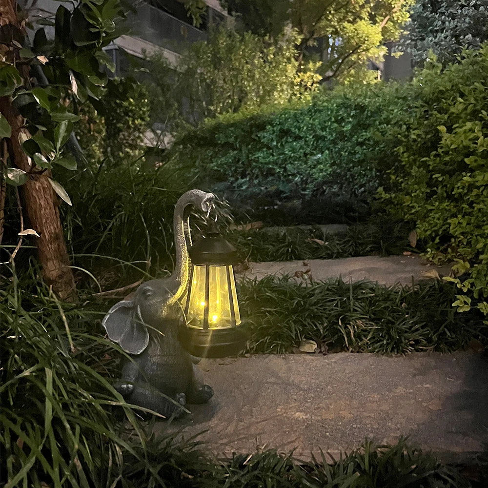 Elephant Solar Garden Statue with Lantern