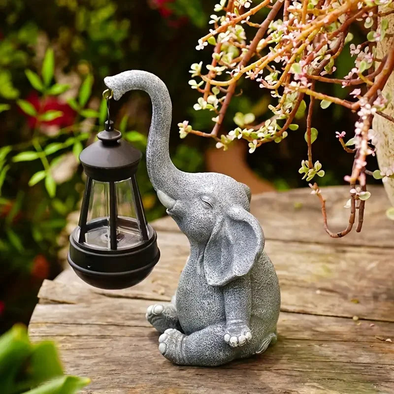 Elephant Solar Garden Statue with Lantern