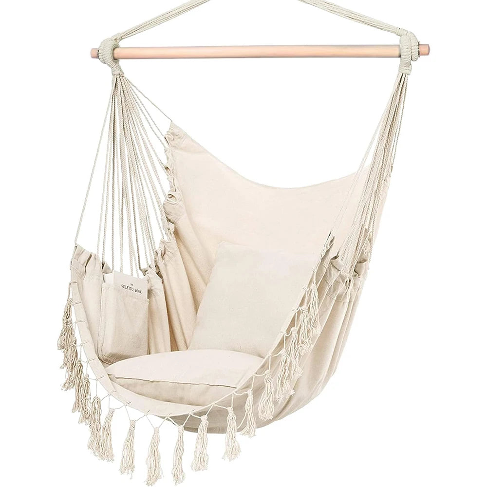 Macrame Hanging Chair with Pillows