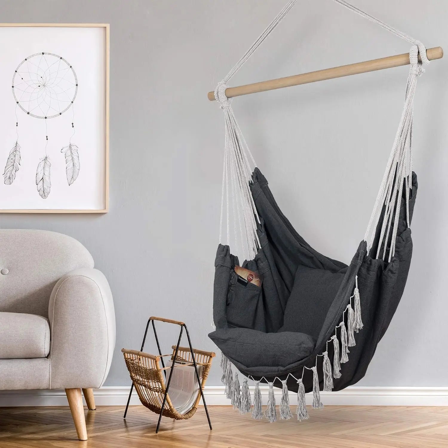 Macrame Hanging Chair with Pillows