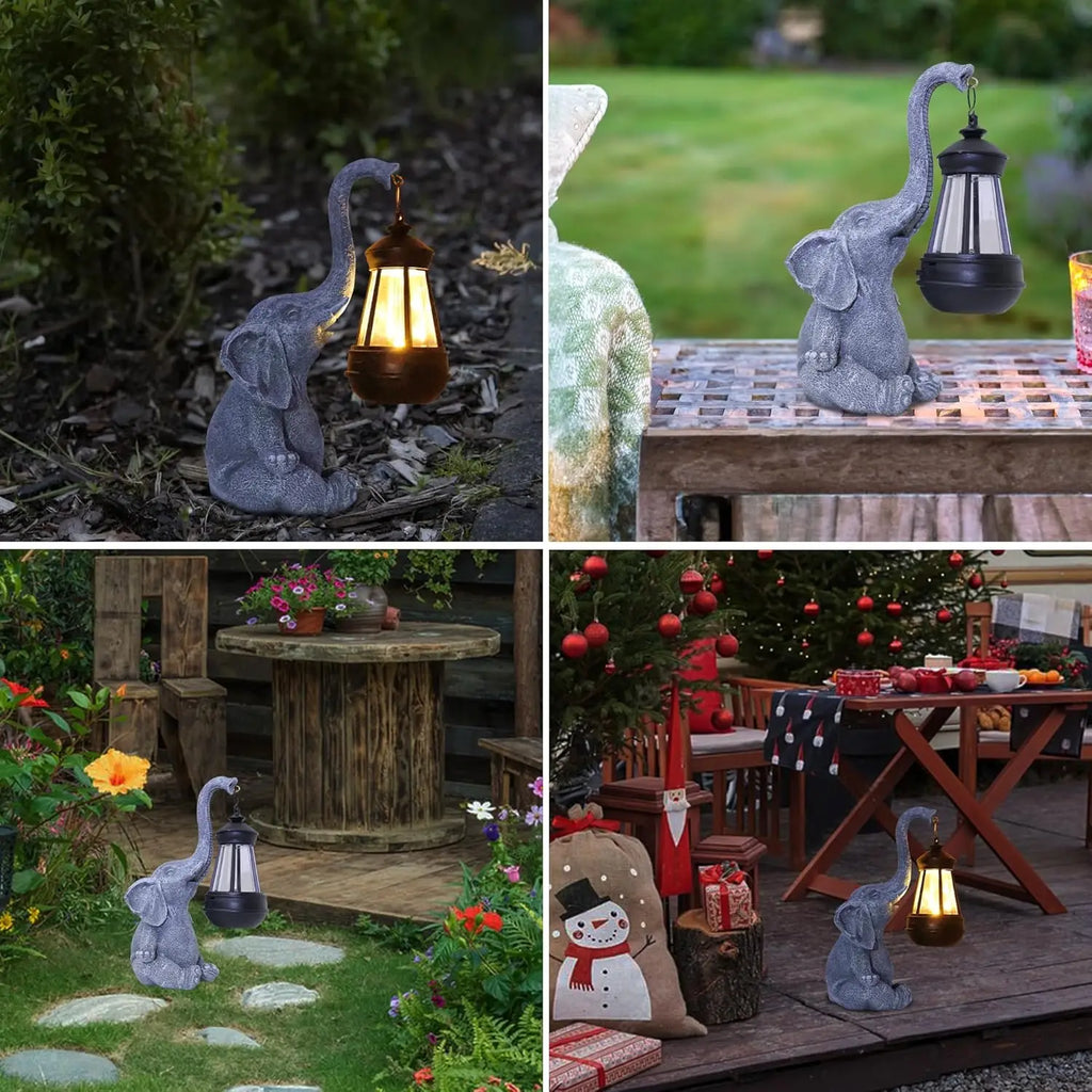 Elephant Solar Garden Statue with Lantern